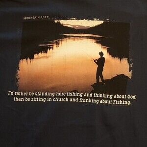 NWOT MOUNTAIN LIFE Men's‎ XL SS Navy Blue Graphic Tee Fishing